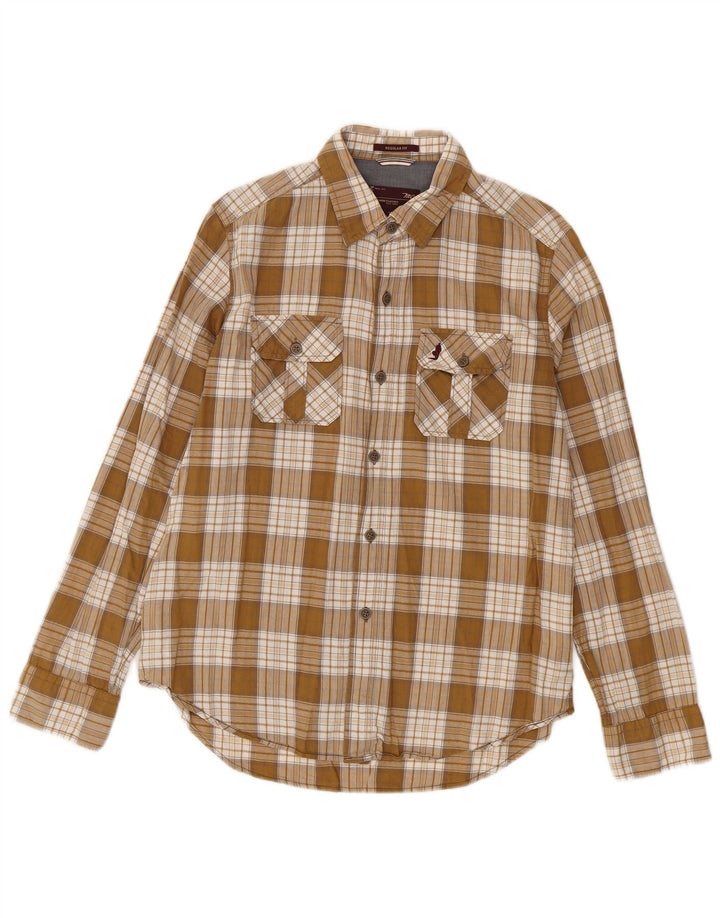 MARLBORO CLASSICS Mens Regular Fit Flannel Shirt Medium Beige Check Cotton