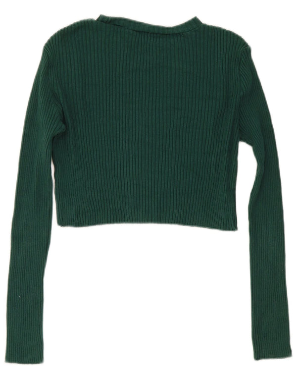Zara Womens Crop Top Long Sleeve UK 14 Large Green
