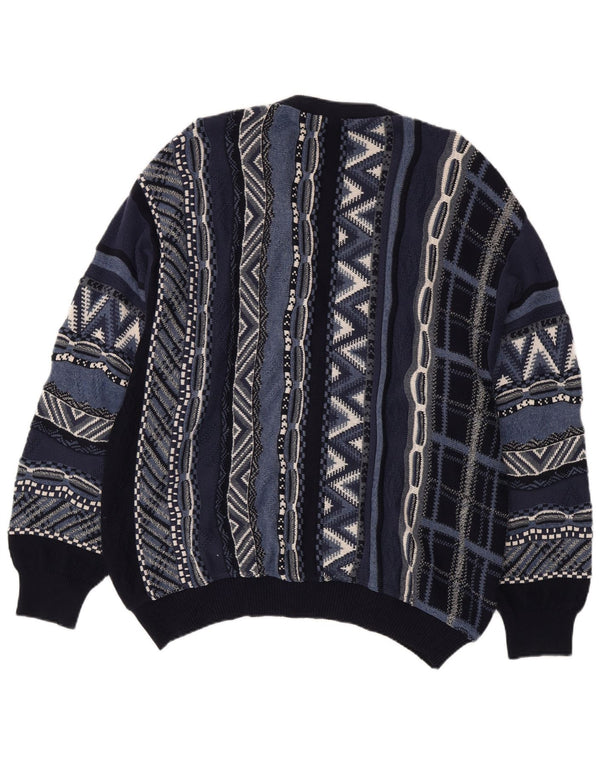 Marc Gibaldi Mens Cardigan Sweater XL Navy Blue Geometric Cotton