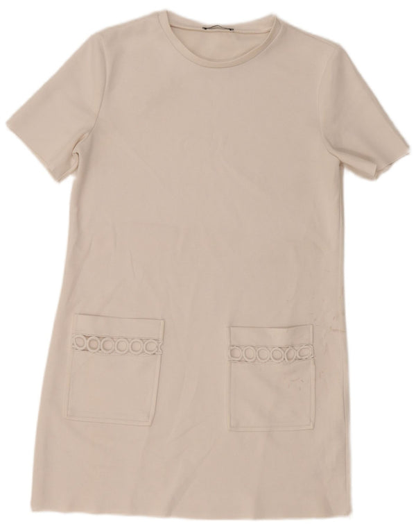 Zara Womens Geometrical T-Shirt Dress UK 12 Medium White Polyester