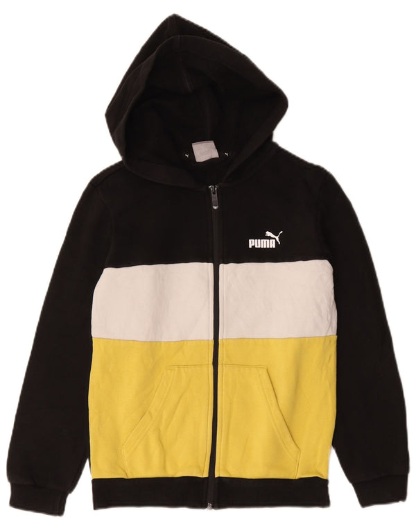 PUMA Boys Zip Hoodie Sweater 11-12 Years Black Colourblock Cotton