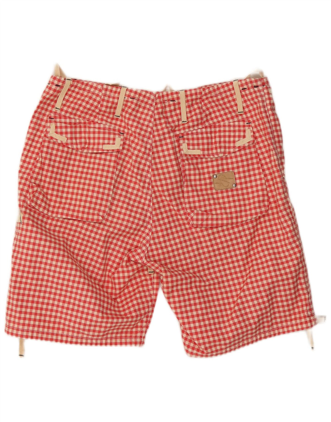 Vintage Mens Cargo Shorts W34 Large Red Gingham Cotton