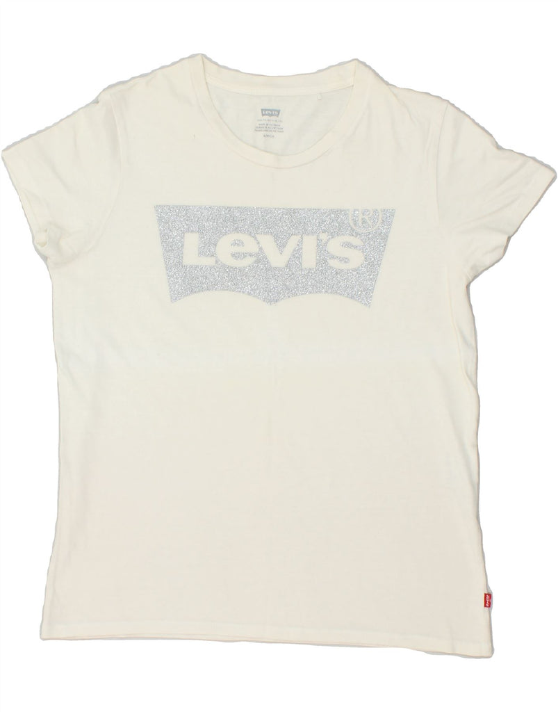 LEVI'S Womens Graphic T-Shirt Top UK 10 Small White Vintage Levi's and Second-Hand Levi's from Messina Hembry 