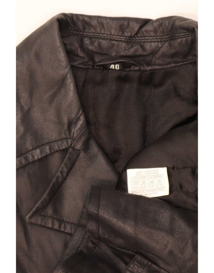 Vintage Womens Loose Fit Leather Coat EU 40 Medium Black
