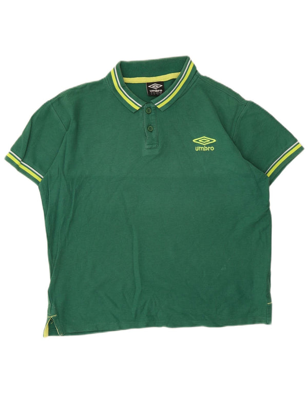 Umbro Mens Polo Shirt Medium Green Striped Cotton
