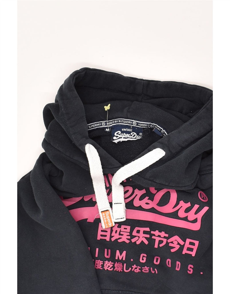 SUPERDRY Womens Graphic Hoodie Jumper UK 14 Medium Black Cotton | Vintage Superdry | Thrift | Second-Hand Superdry | Used Clothing | Messina Hembry 