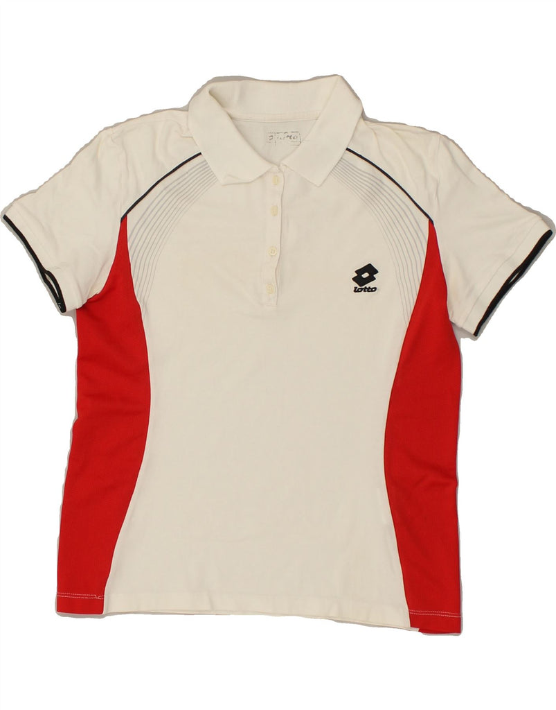 LOTTO Womens Polo Shirt UK 14 Medium White Cotton | Vintage Lotto | Thrift | Second-Hand Lotto | Used Clothing | Messina Hembry 