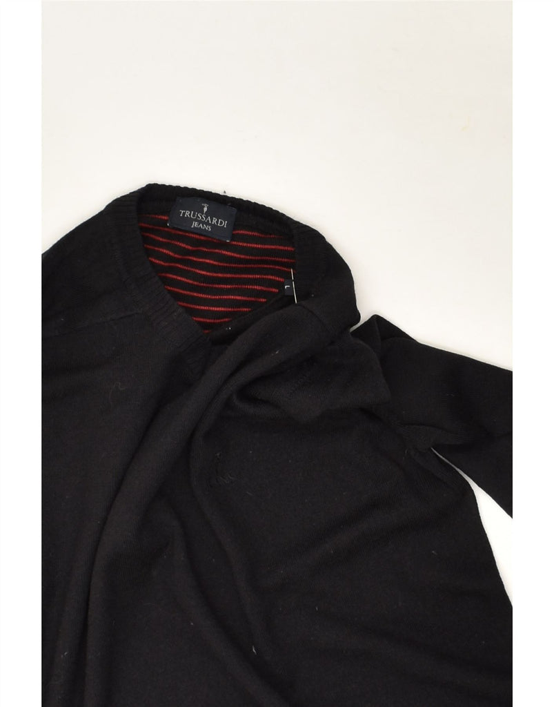 TRUSSARDI JEANS Mens V-Neck Jumper Sweater Large Black Wool | Vintage Trussardi Jeans | Thrift | Second-Hand Trussardi Jeans | Used Clothing | Messina Hembry 