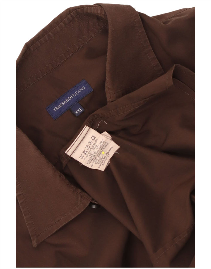 Trussardi Jeans Mens Shirt 2XL Brown Cotton