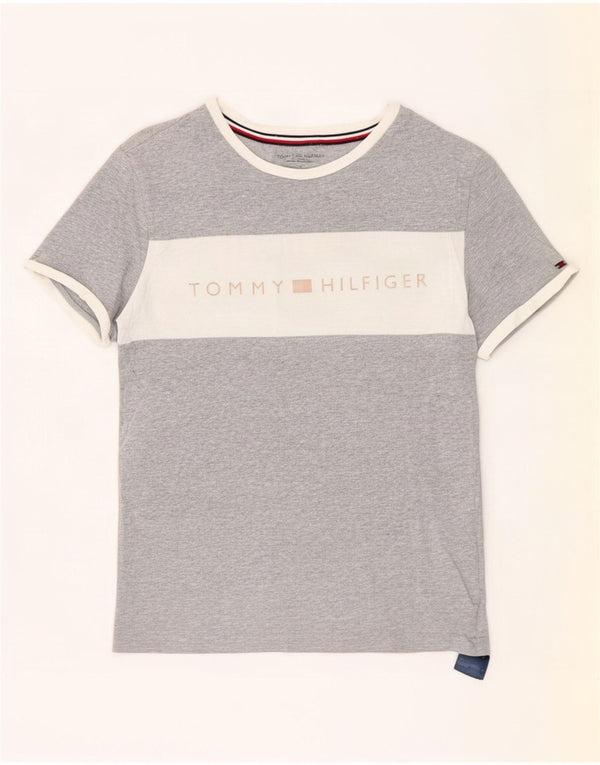 Tommy Hilfiger Mens Graphic T-Shirt Top Small Grey Colourblock Cotton