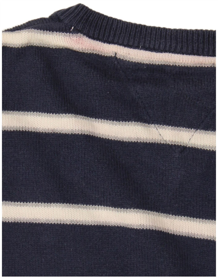 TOMMY HILFIGER Boys V-Neck Jumper Sweater 11-12 Years Navy Blue Striped