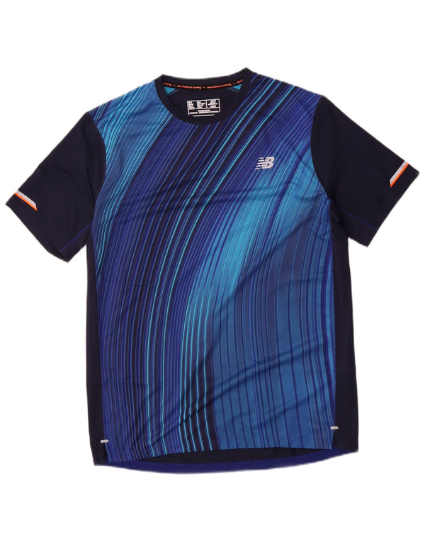 New Balance Mens T-Shirt Top Large Navy Blue Pinstripe