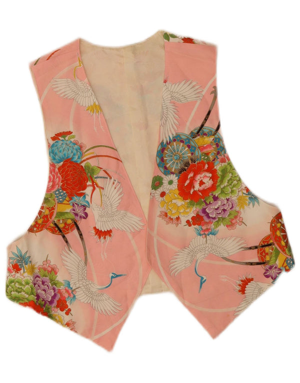 Vintage Womens OPEN Waistcoat UK 14 Large Pink Floral