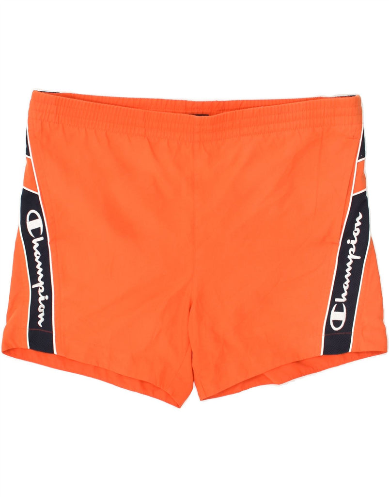 CHAMPION Mens Graphic Swimming Shorts Large Orange Polyester | Vintage Champion | Thrift | Second-Hand Champion | Used Clothing | Messina Hembry 