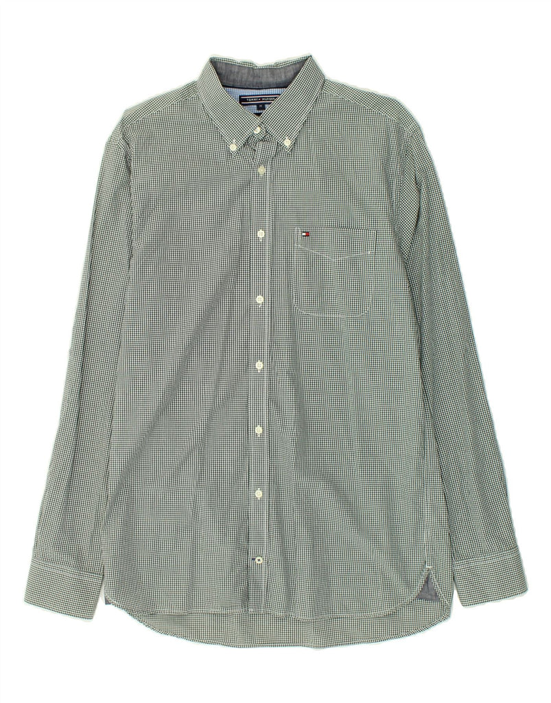 TOMMY HILFIGER Mens New York Fit Shirt Medium Green Gingham Cotton | Vintage Tommy Hilfiger | Thrift | Second-Hand Tommy Hilfiger | Used Clothing | Messina Hembry 