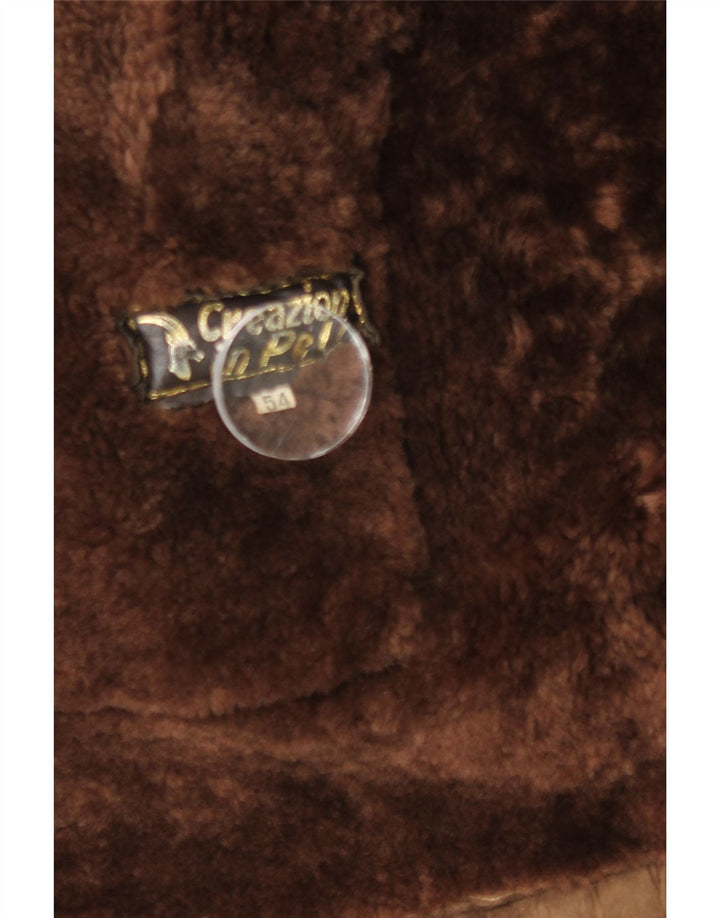 Vintage Mens Double Breasted Shearling Jacket IT 54 2XL Brown Leather