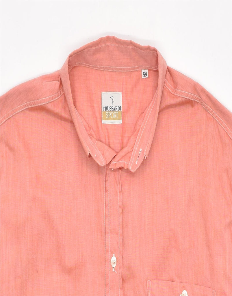 TRUSSARDI Mens Short Sleeve Shirt IT 54 XL Pink Cotton | Vintage | Thrift | Second-Hand | Used Clothing | Messina Hembry 