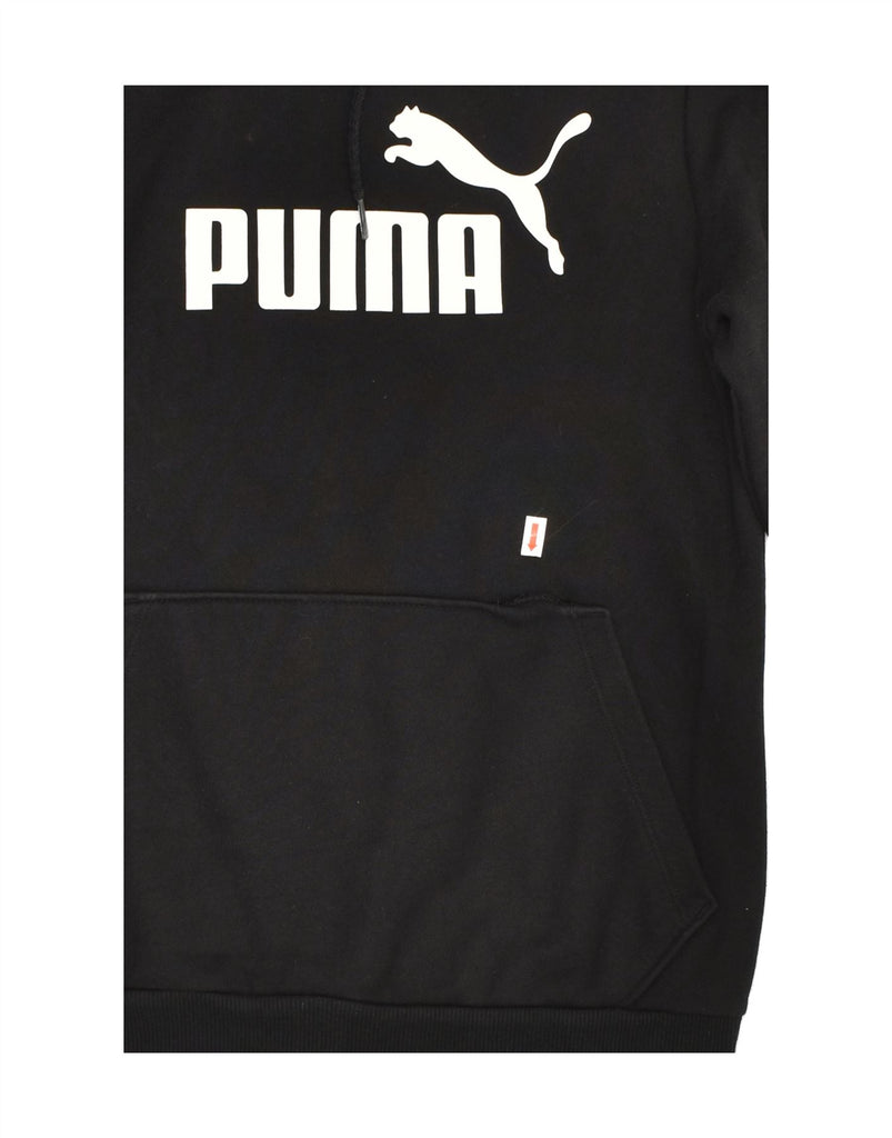 PUMA Womens Graphic Hoodie Jumper UK 12 Medium Black Cotton | Vintage Puma | Thrift | Second-Hand Puma | Used Clothing | Messina Hembry 