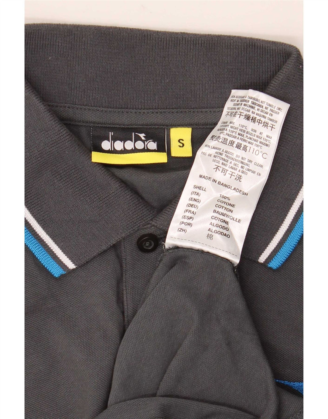 Diadora Mens Polo Shirt Small Grey Striped Cotton