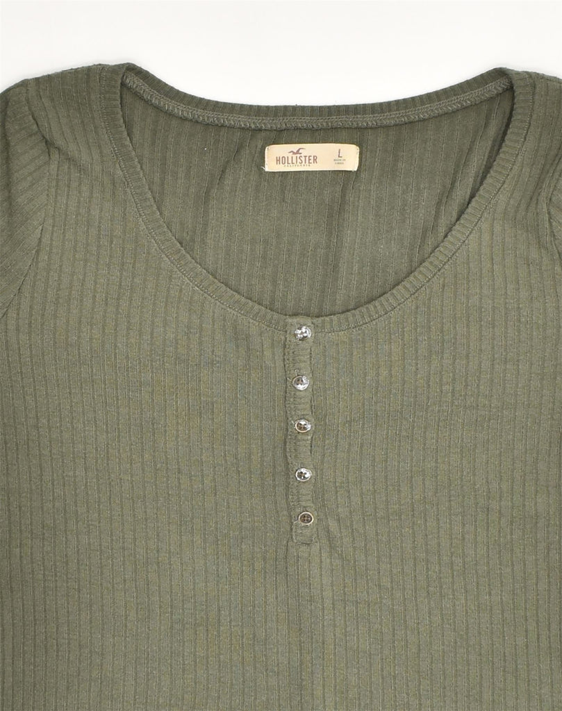 HOLLISTER Womens Top Long Sleeve UK 14 Large Khaki Polyester | Vintage Hollister | Thrift | Second-Hand Hollister | Used Clothing | Messina Hembry 