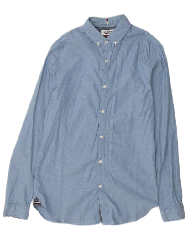 Tommy Hilfiger Mens Shirt Small Blue Spotted Cotton