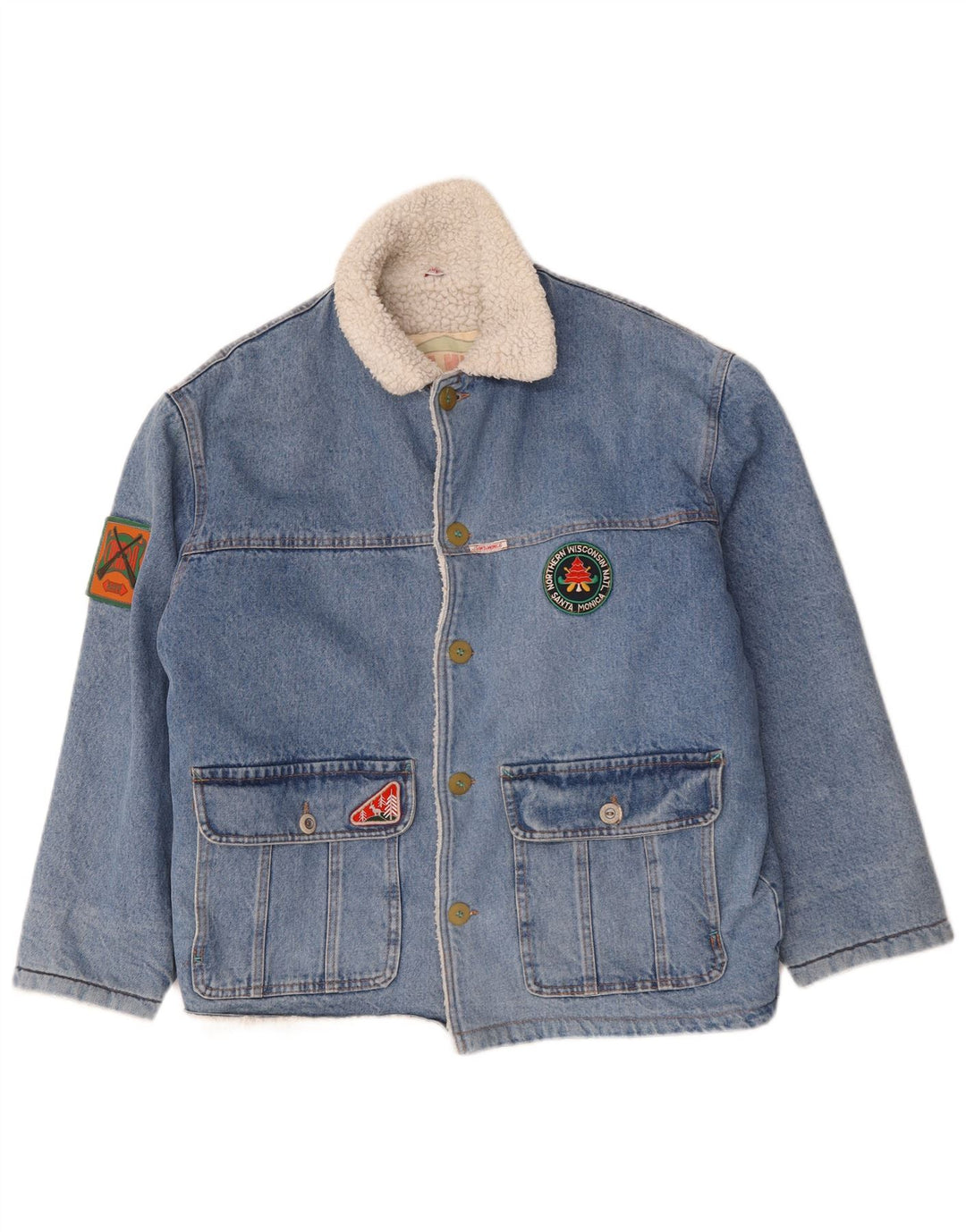 Ritt Mens Graphic Denim Sherpa Jacket UK 40 Large Blue Cotton
