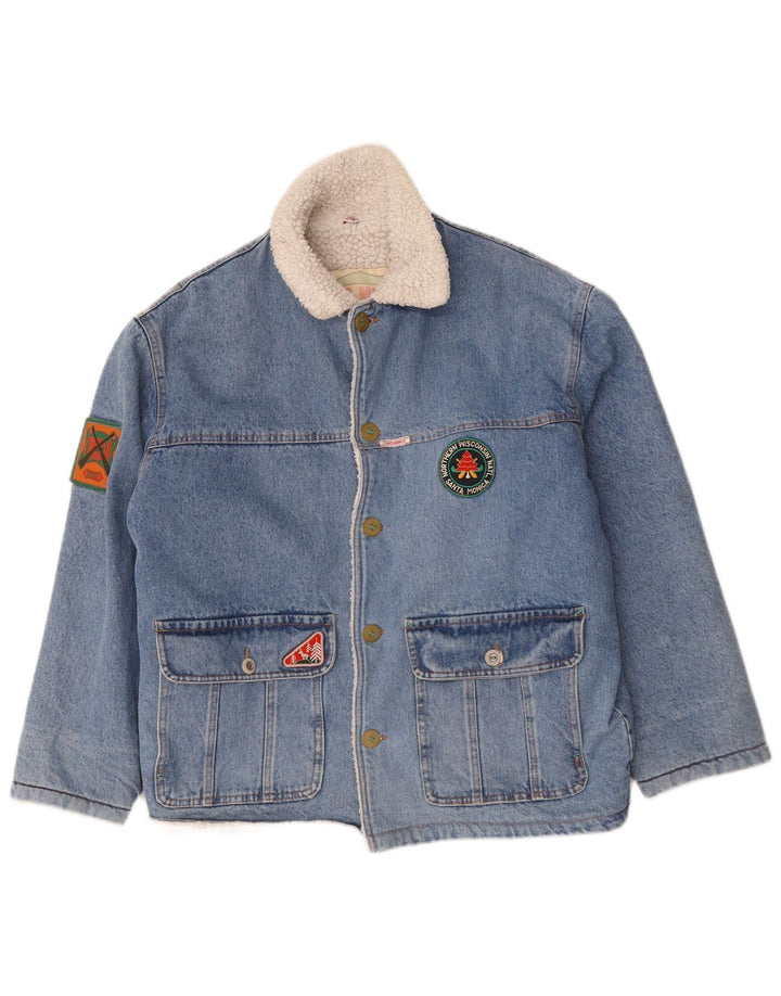 Ritt Mens Graphic Denim Sherpa Jacket UK 40 Large Blue Cotton