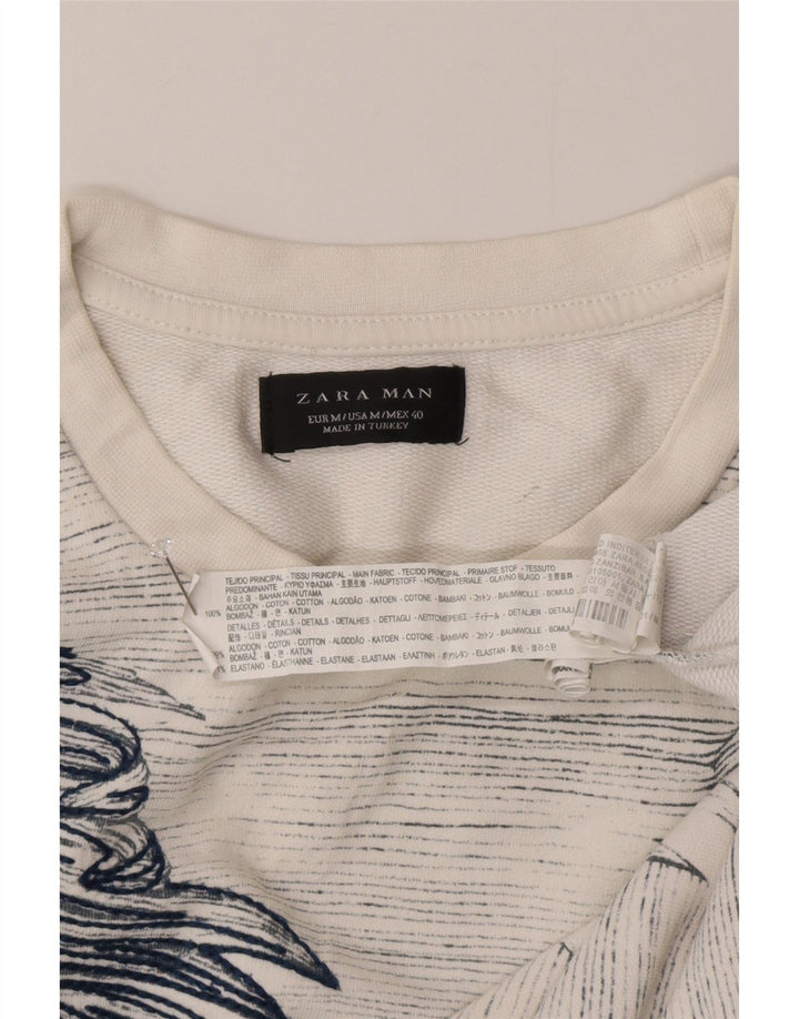 Zara Mens Sweatshirt Jumper Medium White Floral Cotton