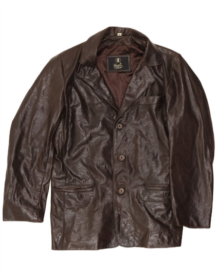 Heeli Mens Leather Jacket UK 42 XL Brown Leather