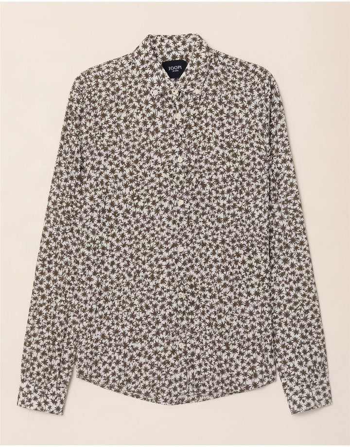 Joop Mens Hawaiian Shirt Medium White Floral Linen