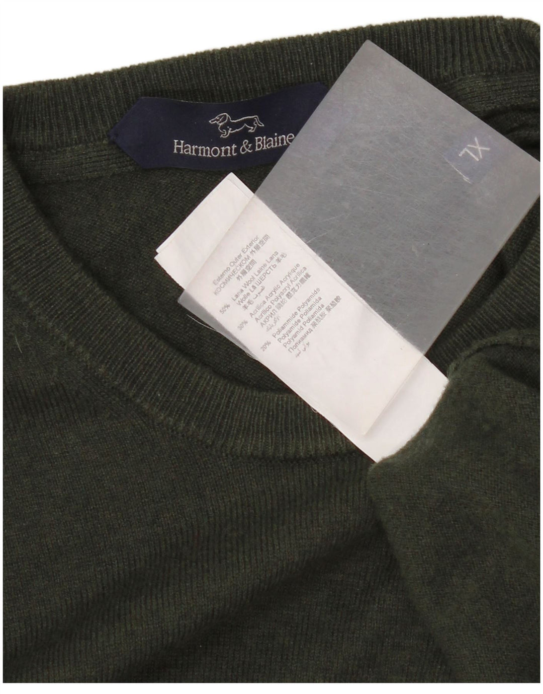 Harmont & Blaine Mens Crew Neck Jumper Sweater XL Green Wool