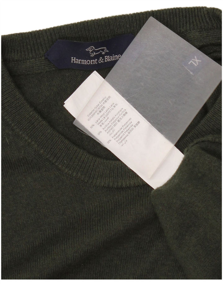Harmont & Blaine Mens Crew Neck Jumper Sweater XL Green Wool