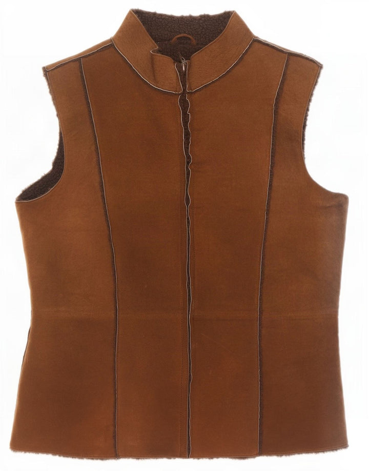 Modern Classics Womens Suede Sherpa Gilet UK 14 Large Brown Leather
