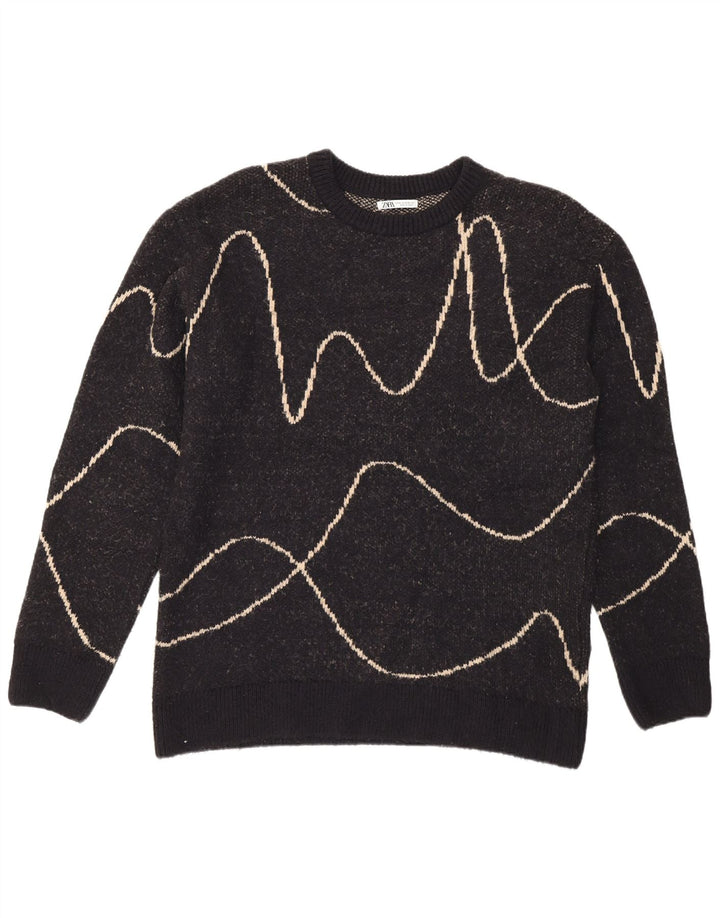 Zara Mens Crew Neck Jumper Sweater XL Black Striped