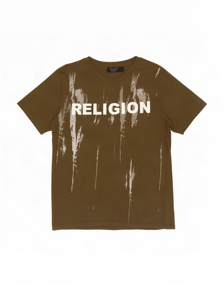 Religion Mens Graphic T-Shirt Top Small Khaki Cotton
