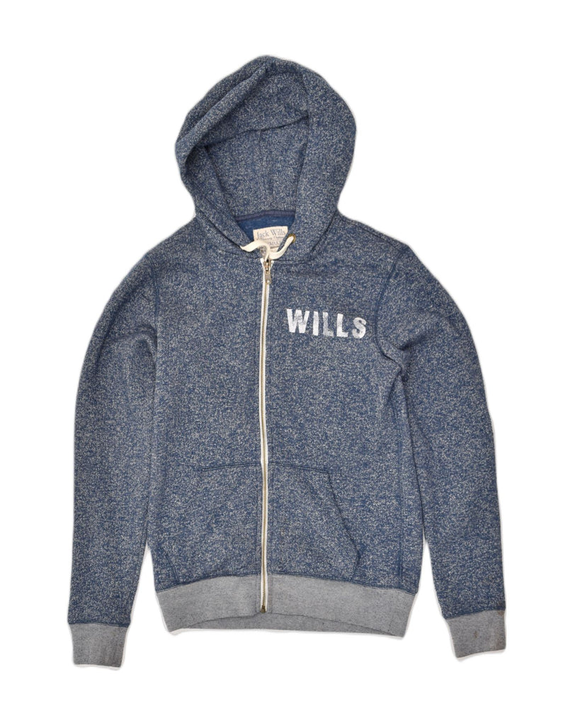 JACK WILLS Womens Graphic Zip Hoodie Sweater UK 10 Small Blue Polyester | Vintage Jack Wills | Thrift | Second-Hand Jack Wills | Used Clothing | Messina Hembry 