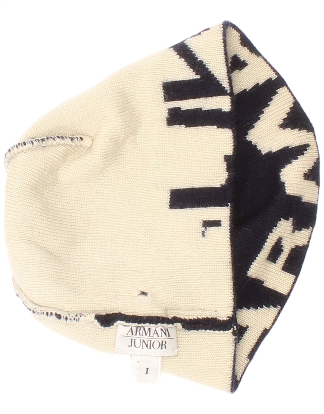 Armani Junior Boys Graphic Knit Beanie Hat One Size Navy Blue Colourblock