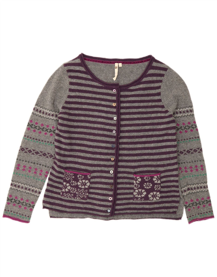 White Stuff Womens Cardigan Sweater UK 12 Medium  Grey Striped Wool