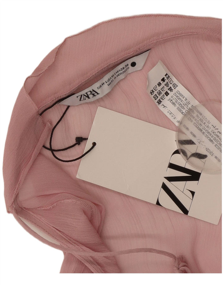 Zara Womens See Through Off Shoulder Top UK 14 Medium Pink Viscose