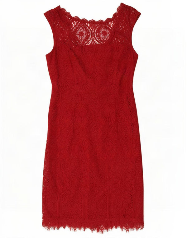 Monsoon Womens Sleeveless Lace Sheath Dress UK 10 Small Red Nylon