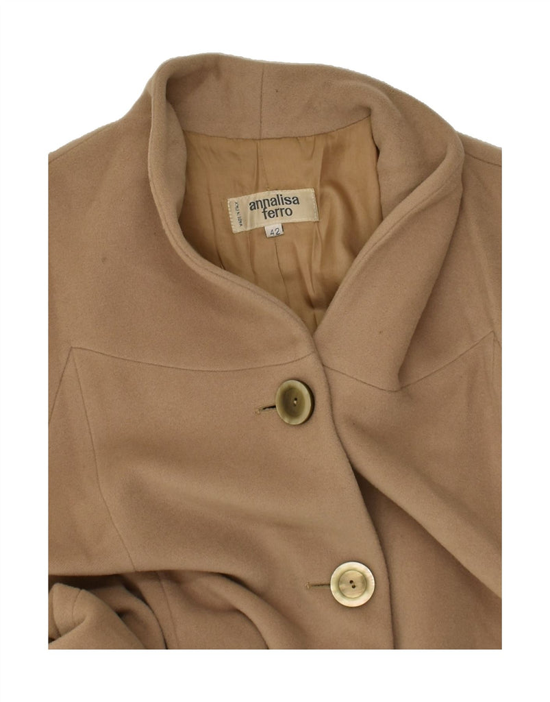 ANNALISA FERRO Womens Overcoat IT 42 Medium Beige Virgin Wool | Vintage Annalisa Ferro | Thrift | Second-Hand Annalisa Ferro | Used Clothing | Messina Hembry 