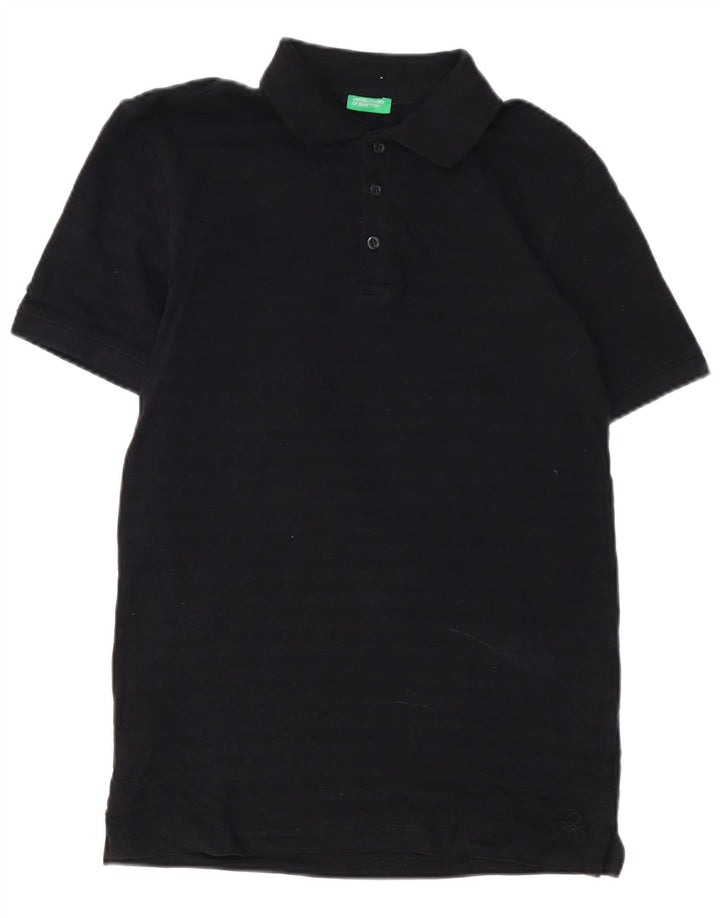 BENETTON Mens Polo Shirt Small Black Striped Cotton