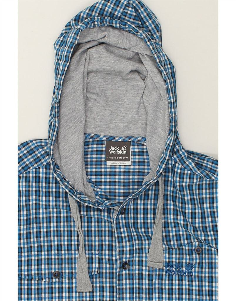 JACK WOLFSKIN Mens Hooded Shirt Size 36/38 Medium Blue Check Polyester | Vintage Jack Wolfskin | Thrift | Second-Hand Jack Wolfskin | Used Clothing | Messina Hembry 