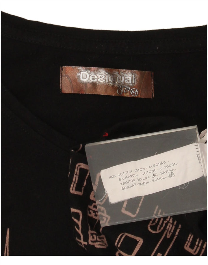 Desigual Womens Barcelona Graphic Top Long Sleeve UK 12 Medium Black Cotton