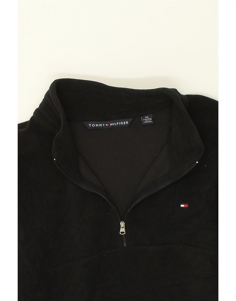 TOMMY HILFIGER Womens Zip Neck Fleece Jumper UK 20 2XL Black Polyester | Vintage Tommy Hilfiger | Thrift | Second-Hand Tommy Hilfiger | Used Clothing | Messina Hembry 