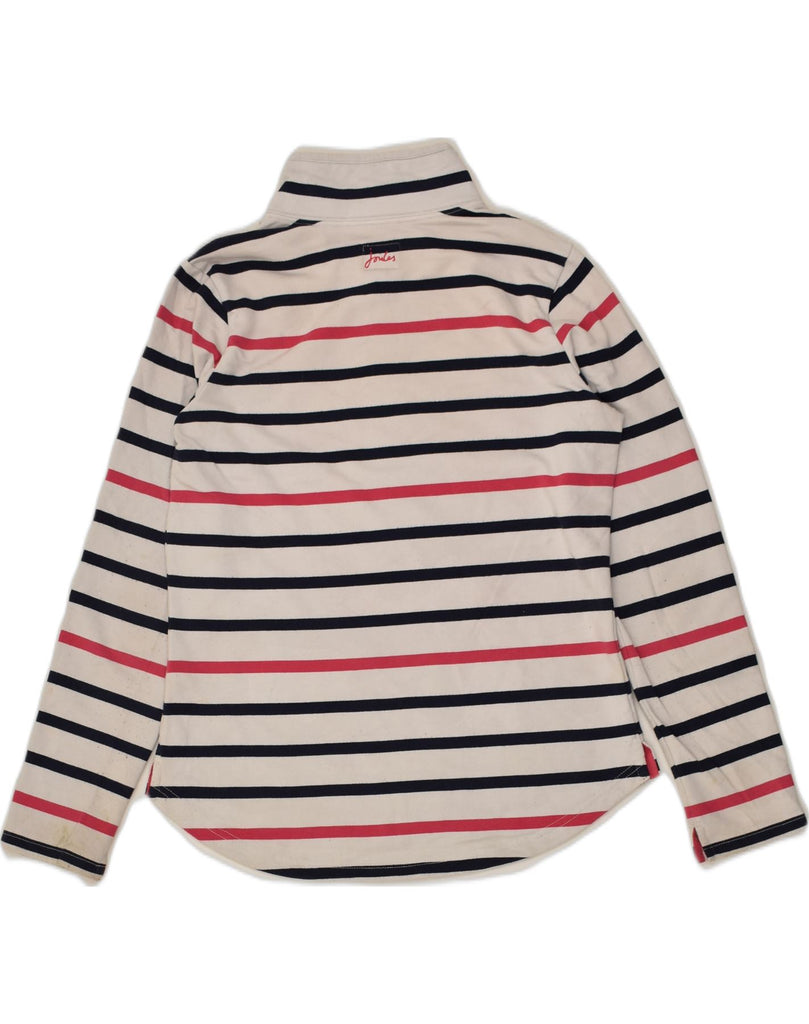 JOULES Womens Zip Neck Sweatshirt Jumper UK 10 Small White Striped Cotton | Vintage Joules | Thrift | Second-Hand Joules | Used Clothing | Messina Hembry 