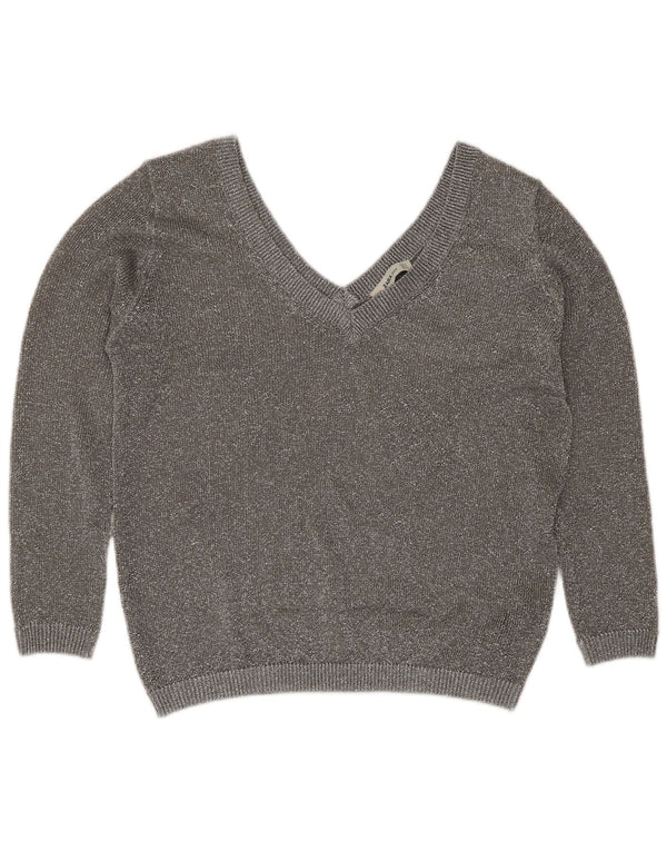 Zara Womens Oversized V-Neck Jumper Sweater UK 10 Small Grey Flecked