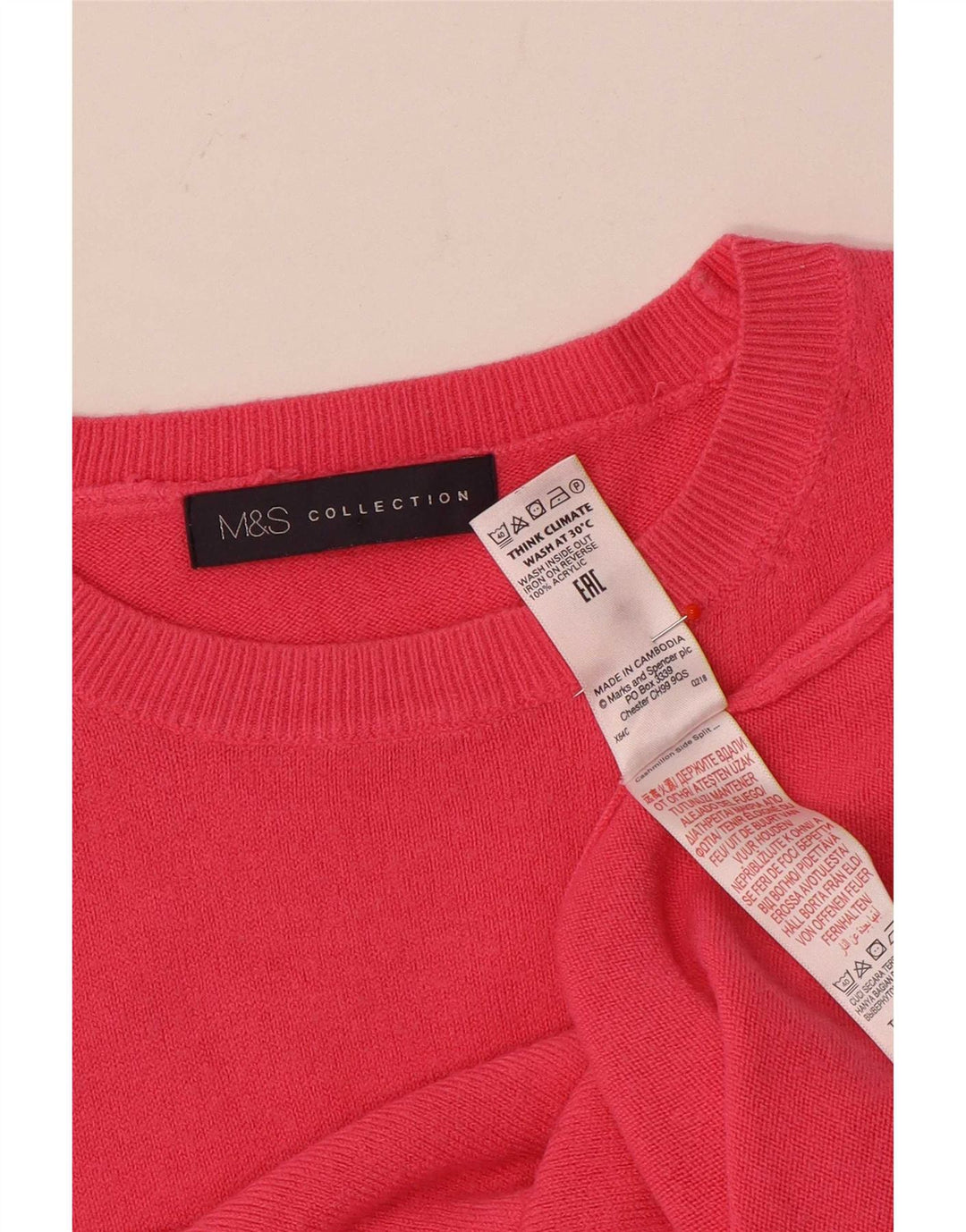 Marks & Spencer Womens Crew Neck Jumper Sweater UK 8 Small Pink Acrylic