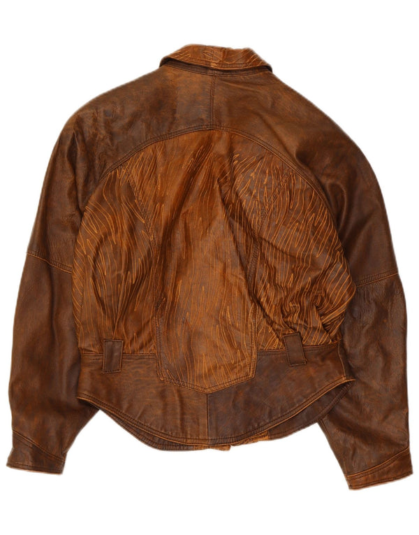 Vintage Womens Bomber Leather Jacket IT 44 Medium Brown Tie Dye Biker