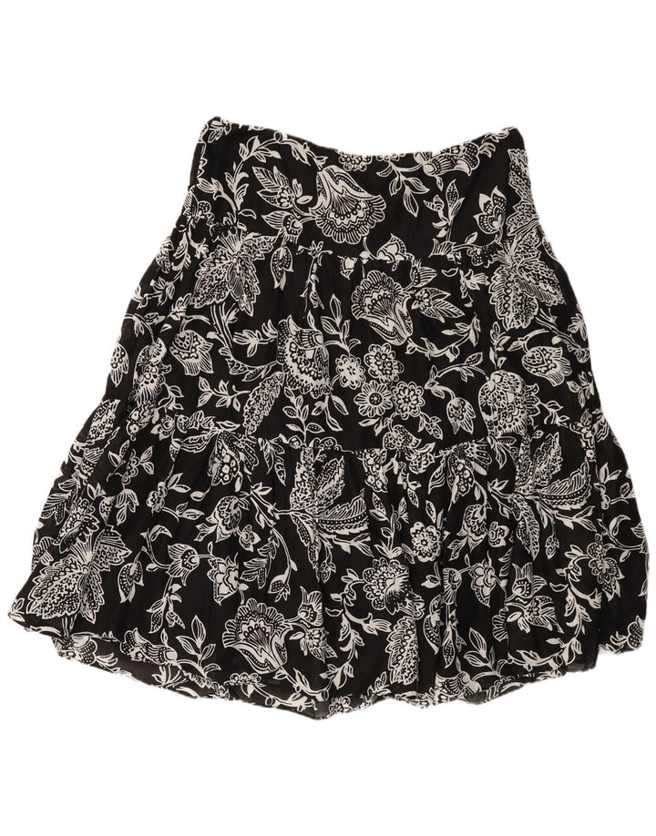 RALPH LAUREN Womens Tiered Skirt Large W34 Black Floral Cotton
